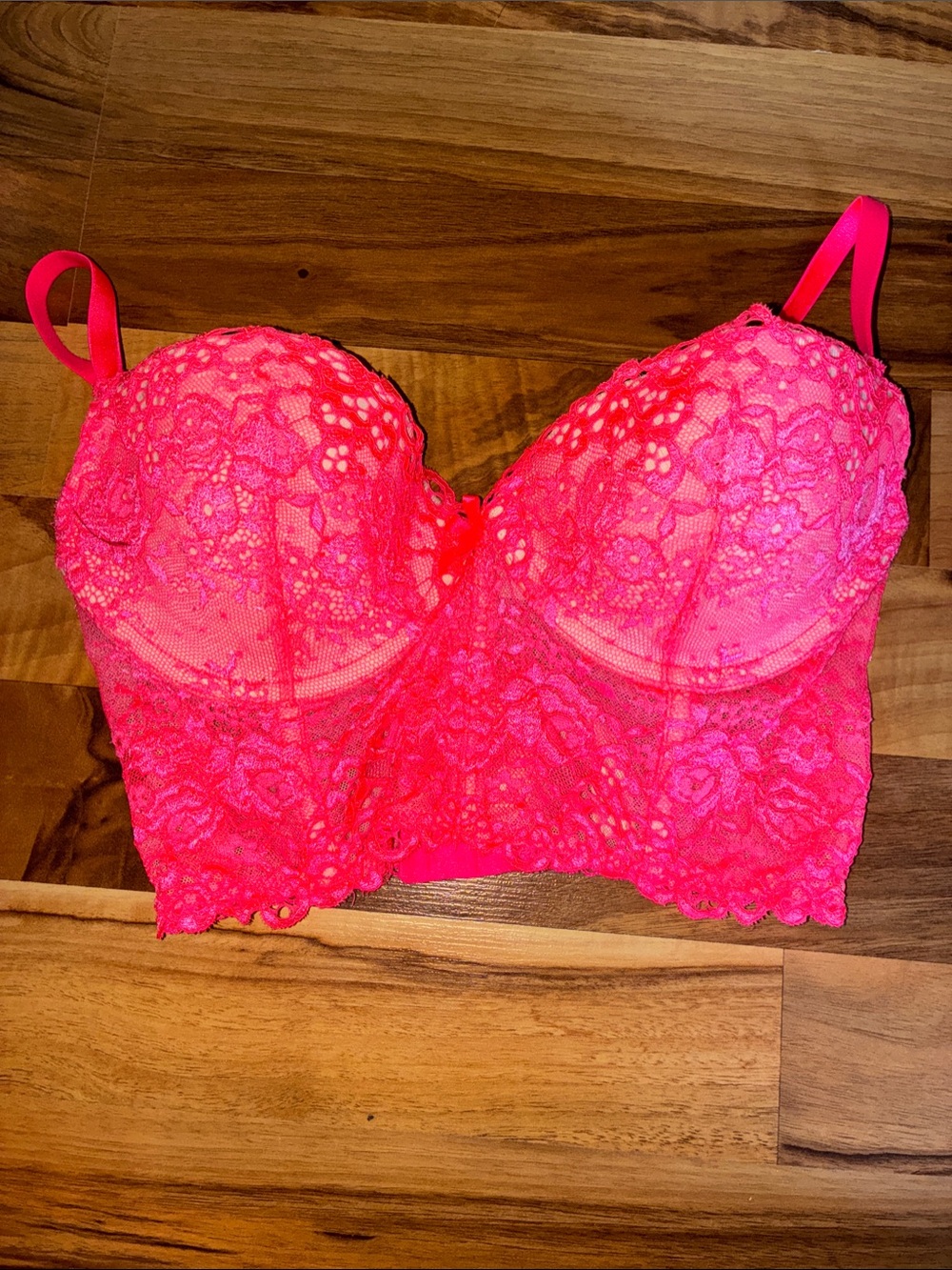 Victoria’s Secret Lace Longline Bustier Bra - Hot Pink